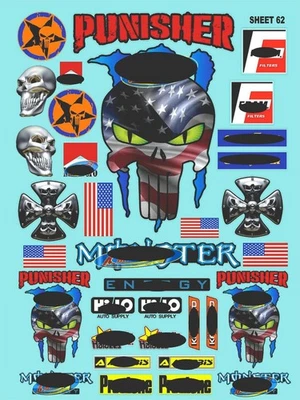 WHITE VINYL RACING Sticker Sheet 62-R/C MODEL Die-cut -Decals 1/8-1/10-mcdredcat - Image 1 of 3