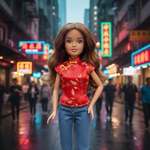 Barbie Oriental Muñeca Ropa Camisa Roja - Imagen 1 de 2