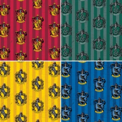 100% Cotton Fabric Camelot Harry Potter Hogwarts House Pride Crests