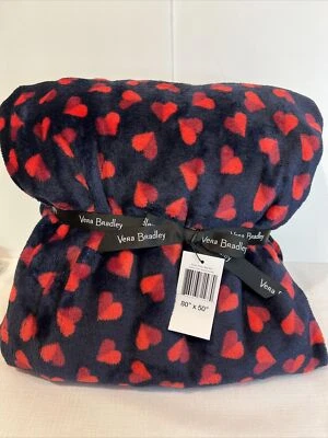 Cobertor de Pelúcia Vera Bradley SWEET HEARTS 80" X 50" Vermelho Marinho Namorados Novo com etiquetas  - Imagem 1 de 3