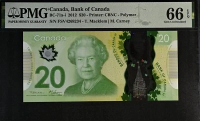 CANADA 2012 20 Dollars  BC 71 a i, UNC PMG 66 EPQ - Image 1 of 2