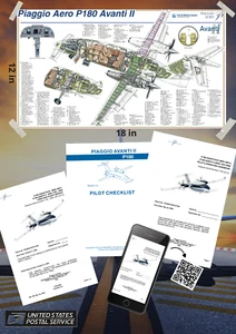 Piaggio Aero P180 Avanti pilot study manuals + Cutaway Poster 12in x 18in - Picture 1 of 7