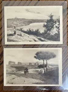 DOS POSTALES DE 1900 EN ITALIANO DE APPIAN WAY Y LAGO ALBANO CON CABALLO/BUGGY/JARRA - Imagen 1 de 7