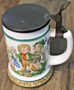 Tazza birra tedesca vintage Bierseidel barra cisterna tazza vetro peltro pietra con coperchio - Foto 1 di 2