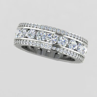 Conjunto de canal de 6,75 quilates anillo de alianza de boda de eternidad completo para hombre enchapado en oro blanco de 14 quilates Foto 1 de 4