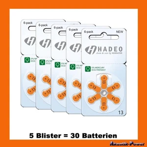 30 Stück Hadeo Hörgerätebatterie Typ 13 PR48 braun A13 Mercury Free