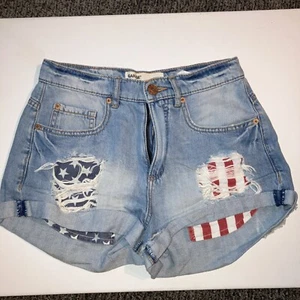 Garage Denim Shorts With Distressing w/ Stars and Stripes American Flag Size 01 - Picture 1 of 9