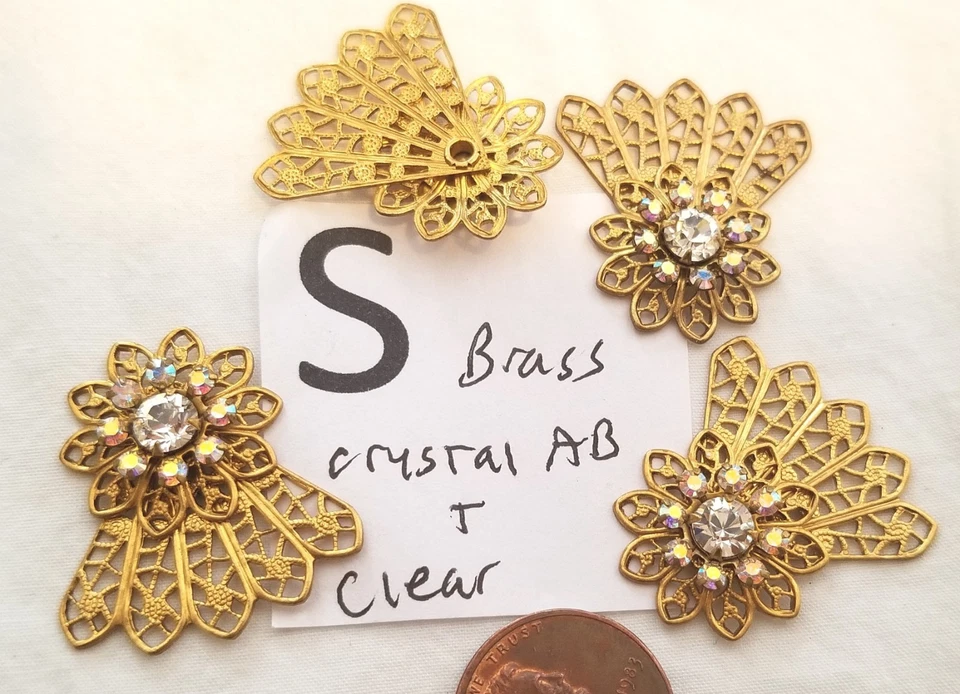 Juego de 4 flores de diamantes de imitación Swarovski 29x26 mm filigrana abanico latón joyería hallazgo 909 Foto 1 de 1