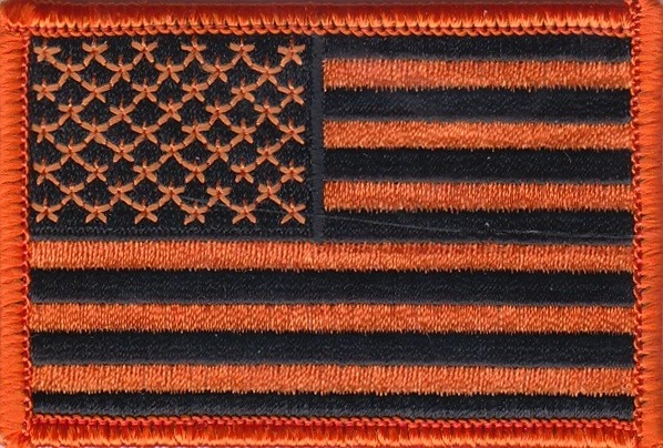 USA American Flag (Orange/Black) Embroidered Patches 3"x2" iron-on - Image 1 of 1