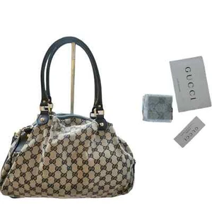 Gucci Sukey Large Canvas Leather Trim Large Satchel Handbag Purse Authentic - Picture 1 of 14