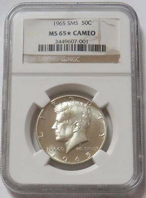1965 SMS SILVER US KENNEDY 50C HALF DOLLAR COIN NGC MINT STATE 65 * STAR CAMEO - Image 1 of 2