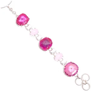 Bracciale Argento 925 Quarzo Rosa Calcedonio Moda Gioielli Argento 925 6-8" ARB-229 - Foto 1 di 3