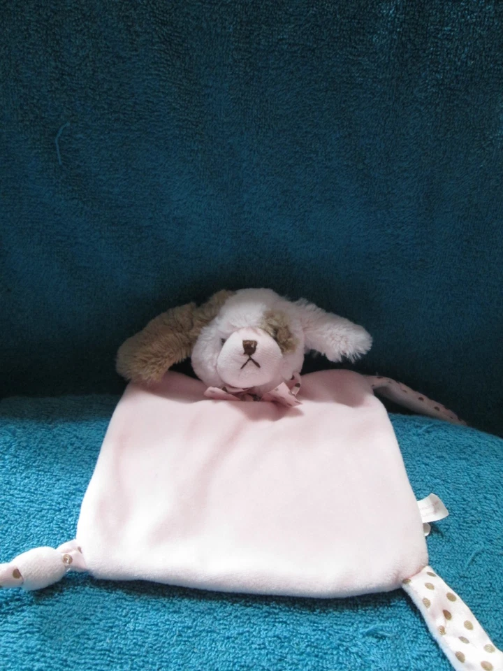 Bearington Bebé Peluche Cachorro Perro Lovey Manta de Seguridad Rosa Marrón Lunares Arco Foto 1 de 3