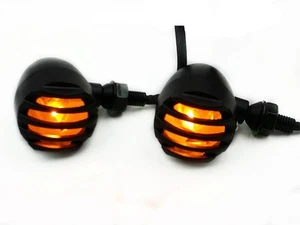 BLACK Grille Bullet TURN SIGNALS For Honda Kawasaki Suzuki Yamaha Cafe Racer VTX - Picture 1 of 8