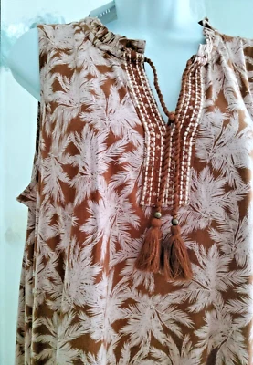 J. JILL TIE FRONT. TOP-MEDIO-AUBURN (BRONCEADO)/ROSA PÁLIDO-CUELLO CON VOLANTES-SIN MANGAS**NUEVO* Foto 1 de 4