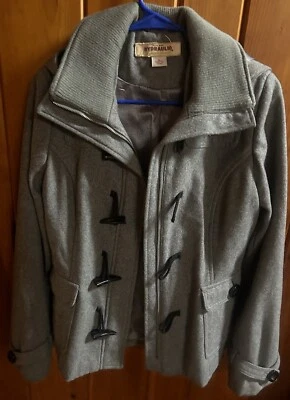 Hydraulic M Soft Gray Lined Hooded Pea Coat W Zipper & Buttons-Very Lightly Worn - Image 1 of 4