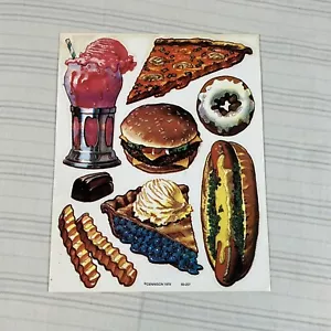 HTF Vintage Sticker Sheet Dennison Junk Food 1979 Pizza Burger Realistic Fries - Picture 1 of 9