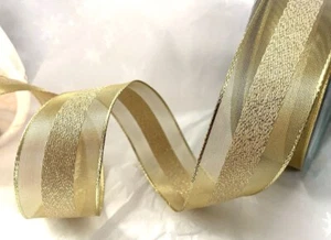 GLAMOROUS GOLD satin & sheer Wedding Anniversary - Luxury Wire Edge Ribbon - 2m - Picture 1 of 4