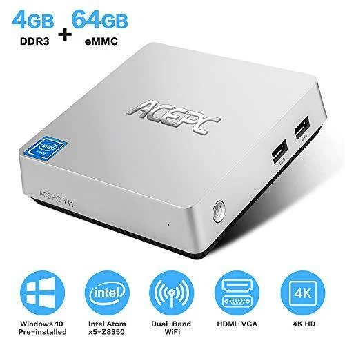 ACEPC T11 4 GB / 64 GB con licencia Windows 10 Intel Atom x5-Z8350 Mini PC 2.4 G