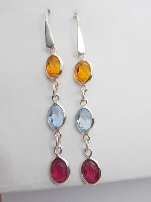 Orecchini in Argento 925 e Pietre sintetiche - imitazione acquamarina rubino - Immagine 1 di 4