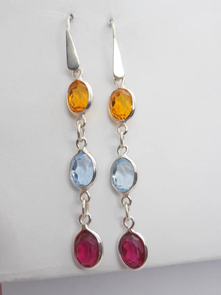 Orecchini in Argento 925 e Pietre sintetiche - imitazione acquamarina rubino - Immagine 1 di 4