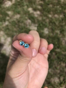 Blue Zircon 14 Karat Gold Earrings - Picture 1 of 7