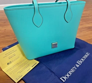 NWT Dooney & Bourke Saffiano Leather Tote Bag aqua Mint BSAFF2039 shoulder purse - Picture 1 of 13