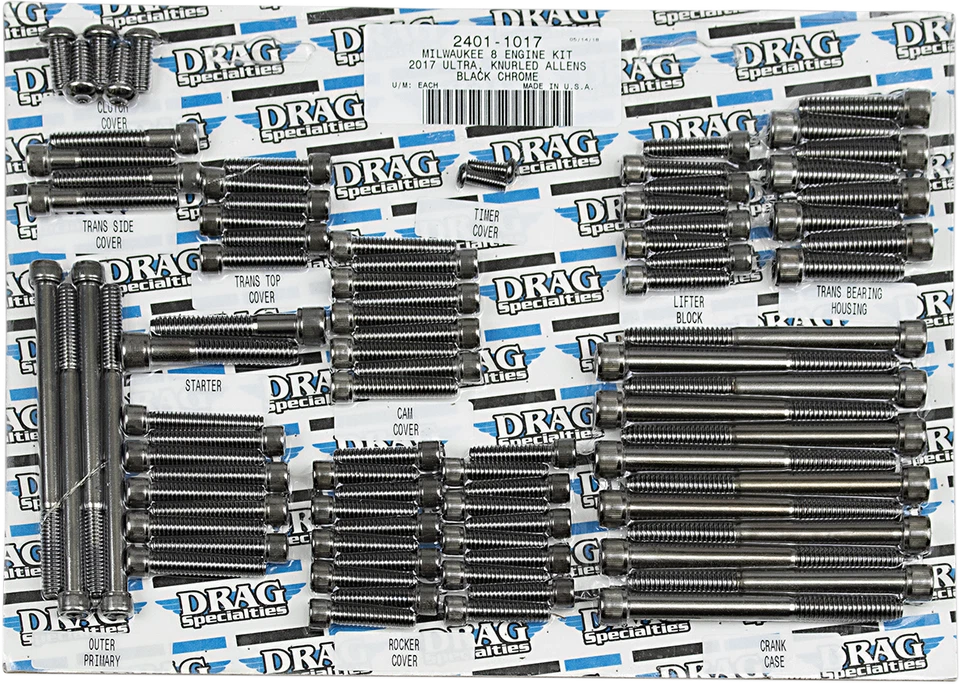 Kit de repuesto de pernos de motor Drag Specialties negro cabeza moleteada 17-19 Harley M8 Foto 1 de 1