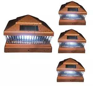 4 Pcs Copper Solar Garden Outdoor Cap Post Light 4x4 Plastic with 5 LED Bulbs - Picture 1 of 7