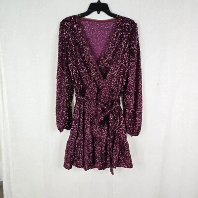 BETSY & ADAM NEW Women 10 Sequin Belted Long-Sleeve Dress Burgundy Wine Sangria - Image 1 of 4