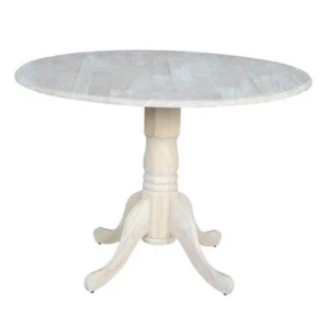 International Concepts Dining Table Round Drop Leaf Sturdy Solid Wood Unfinished - Picture 1 of 7