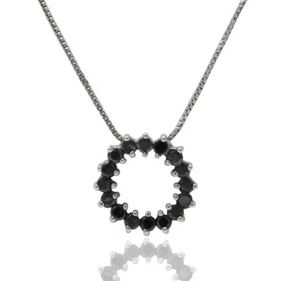 Collier in argento 925 rodiato cm 45 con ciondolo tondo con zirconi neri mm 17 - Immagine 1 di 2