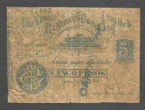 Chile Nitrate Railways Company, LTD; 5 Pesos 1.5.1891; F; P-NL - Picture 1 of 2