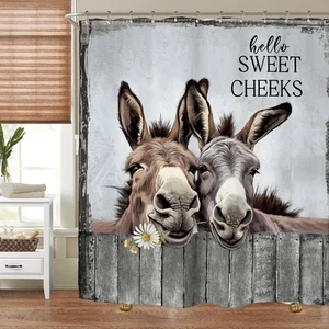 Donkey Funny Farmhouse Rustic Shower Curtain Set 60Wx71H Inches Sweet Cheeks ... - Picture 1 of 5