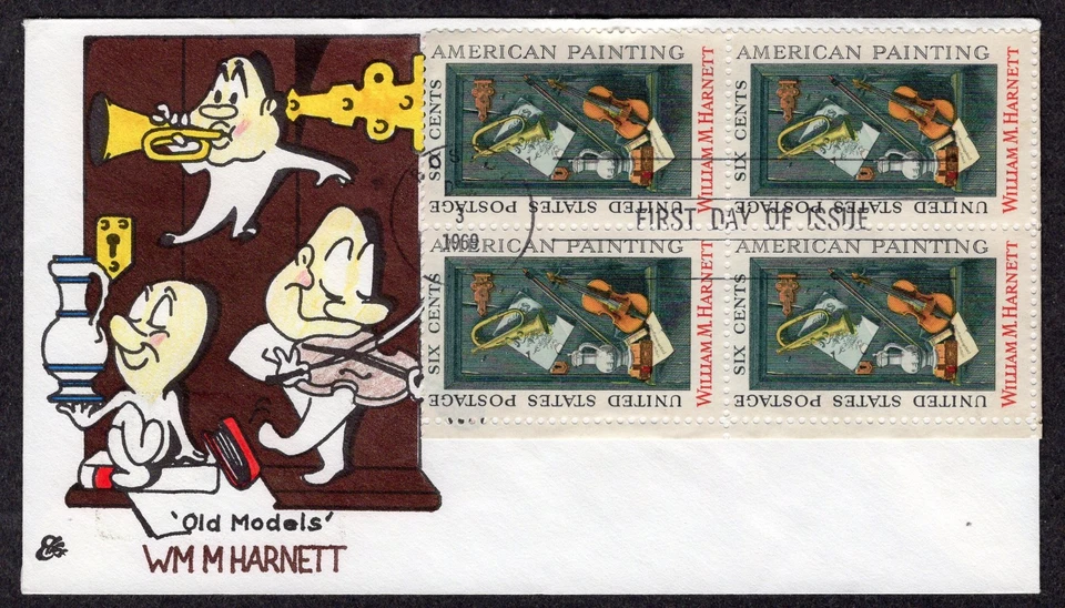 1969 William Harnett (1386) - EARLY Ellis Animated H/Colored Block/4 FDC QP257 - Image 1 of 1
