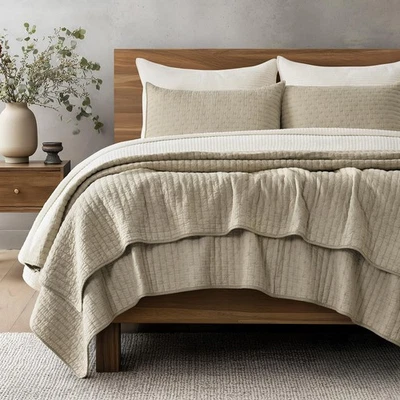 EVERGRACE Cross Stitch Pre-Washed Cotton Quilt Bedding Set Queen Size, Oversi... - Image 1 of 4