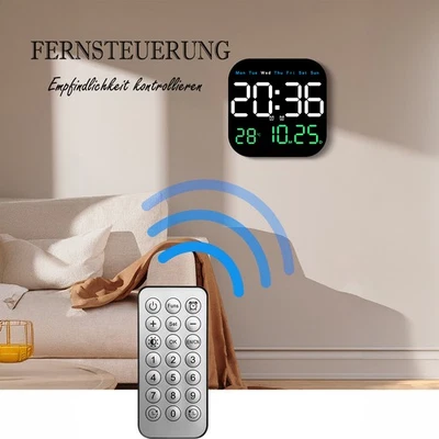 Große Digitaluhr Wanduhr mit Fernbedienung Temperatur Datum Woche LED Anzeige DE - Bild 1 von 4