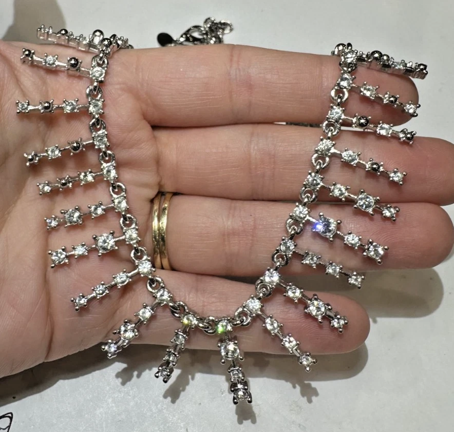 Collana Choker In Cristallo Lucido Argento Di Joan Rivers 17,5" - Immagine 1 di 4