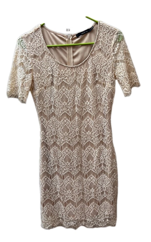 Vestido para mujer ark & co marfil de encaje talla S manga corta cuello redondo cierre de cremallera Foto 1 de 4