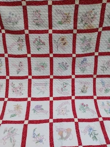 Vintage Hand Embroidered 50 State Bird Flower And Date1975, COMPLETELY Finished - Bild 1 von 23
