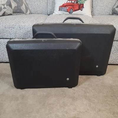 Vintage Sears Forecast Hard Shell Luggage Set w/Dividers Dark Gray No Keys - Image 1 of 4