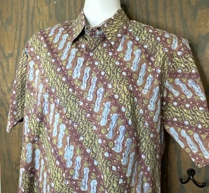Camisa polinesia vintage para hombre XL tradicional indonesia forrada a mano a medida usada en excelente estado - Imagen 1 de 9