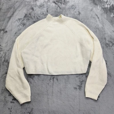 Suéter Hollister Para Mujer XL Crema Cuello Simulado Crop Pullover Elastizado Mezcla de Algodón Foto 1 de 4