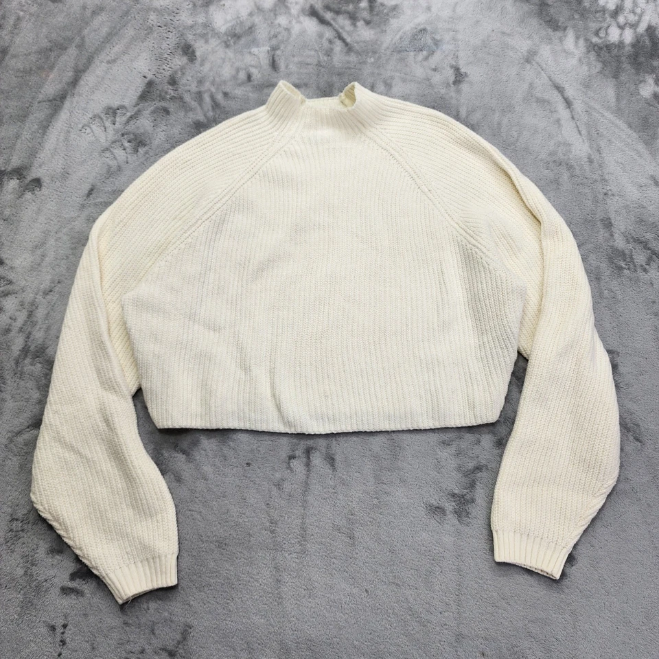 Suéter Hollister Para Mujer XL Crema Cuello Simulado Crop Pullover Elastizado Mezcla de Algodón Foto 1 de 4