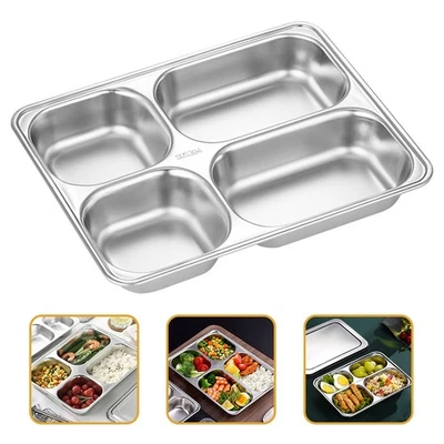  2 Pcs Piatto Per Alimenti in Acciaio Inossidabile Vassoio Della Cena Diviso - Immagine 1 di 4