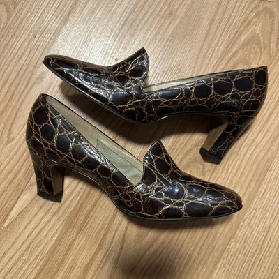 Zapatos de salón AirStep vintage de cuero partido marrón 7,5 AA grueso con tacón bloque Foto 1 de 4