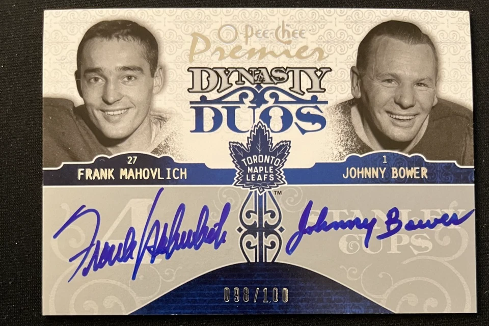 2008-09 O-Pee-Chee Premier Frank Mahovlich / Johnny Bower Dynasty Duos Auto /100 - Image 1 of 2