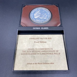 1972 Cayman Islands $25 Large Silver Coin! Proof! QE2 and Prince Philip - Picture 1 of 4