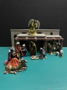 Hudson Zinn emailliert 12 Teile Weihnachtskrippe Maria Josef Jesus Krippe Diorama - Bild 1 von 24