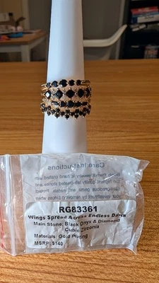 Bomb Party Ring Delicates "Wings Spread Across Endless Dawn" Onyx / Gold Size 8 - Image 1 of 3